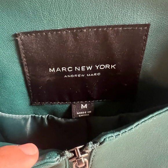 Marc Jacobs Leather Hunter Green Poplin Jacket Size Medium - Picture 3 of 6